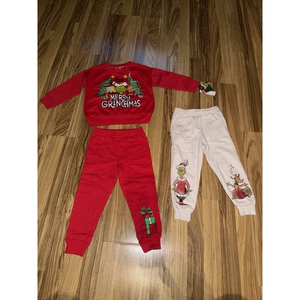 The Grinch‎ Girls Outfit Sz 3T Merry Grinchmas Sweatshirt 2 Joggers Lot